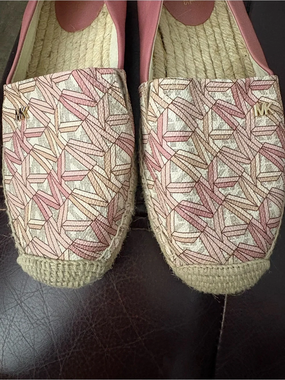 Michael Kors Pink Patterned Canvas Espadrilles with Gold MK Accent